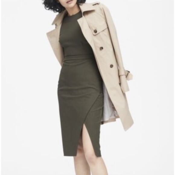 Banana Republic Bi Stretch Short Sleeve Sheath Dress Size 2 Olive Green Bodycon - Picture 1 of 10